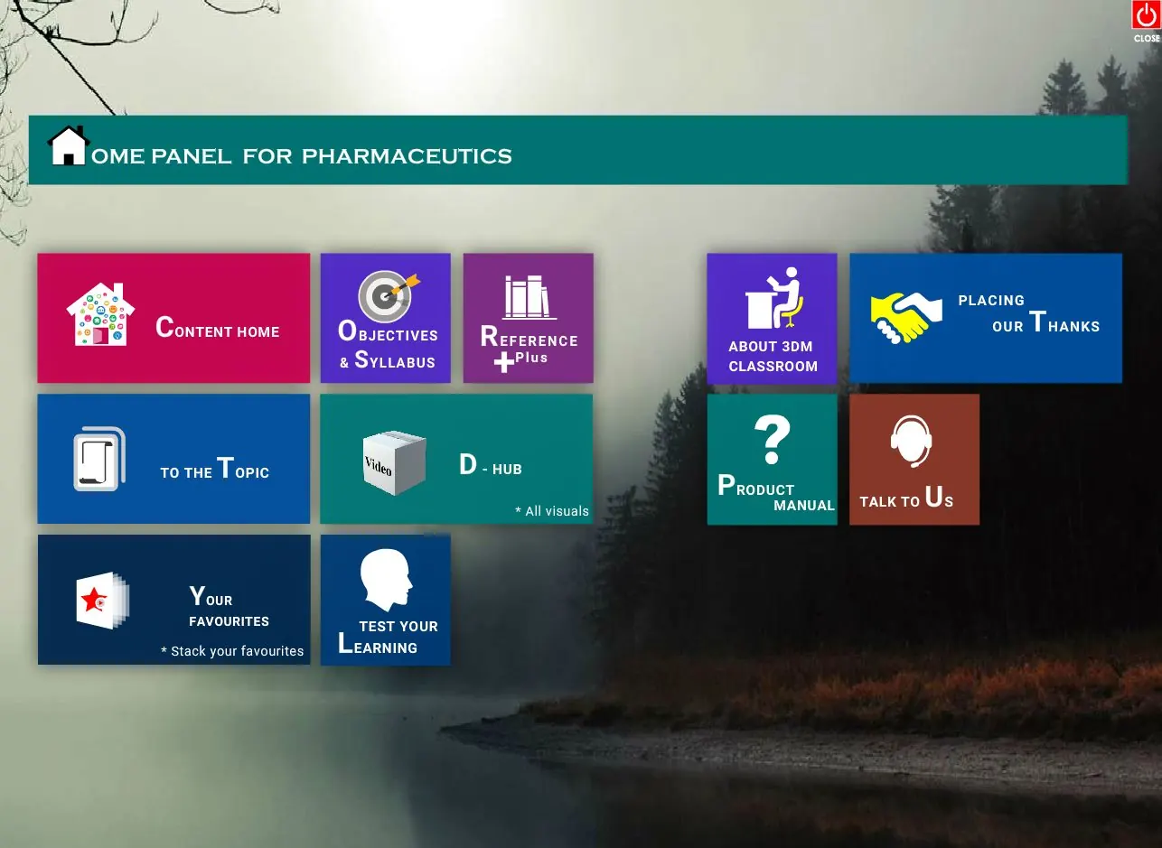 Learn Pharma platform main menu